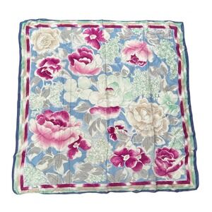 Revelli Floral Square Scarf Large 30" Blue Pink Cottagecore Vintage romantic